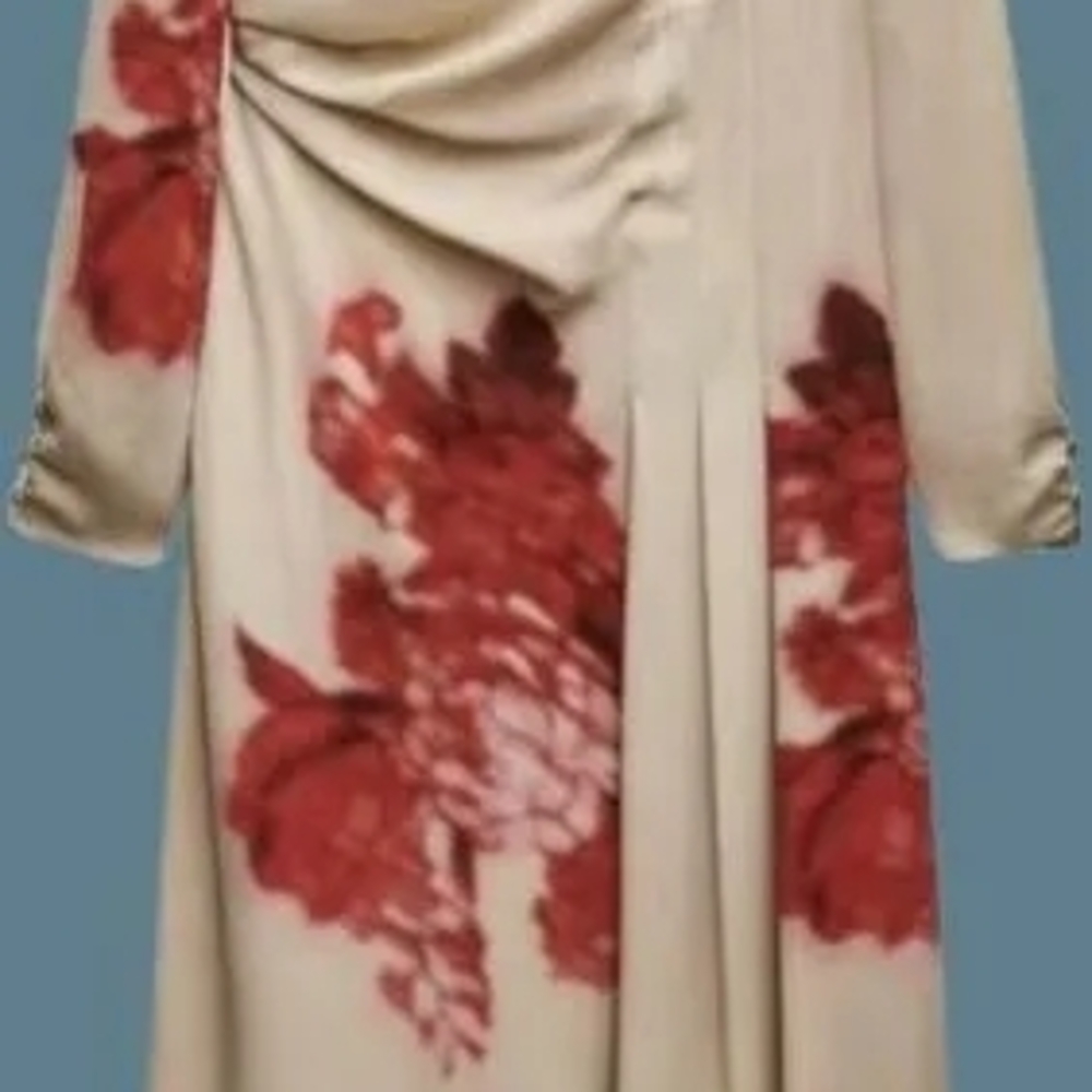 Zara Cream Maxi Dress with Red Floral Design